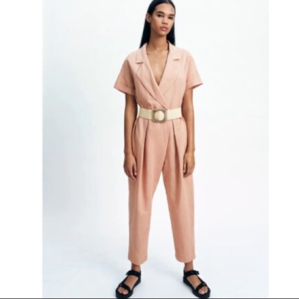 Zara linen blend salmon jumpsuit